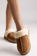 KELARA Fur Lined Winter Slippers - Camel Suede - thefashionproject.gr - KELARA