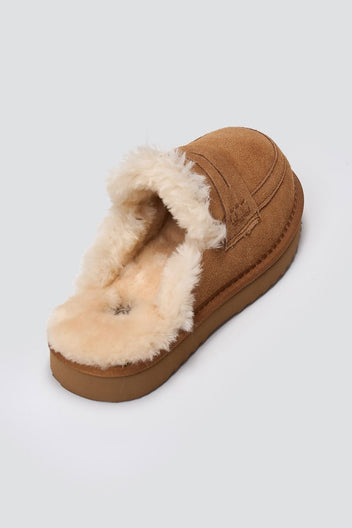 KELARA Fur Lined Winter Slippers - Camel Suede - thefashionproject.gr - KELARA