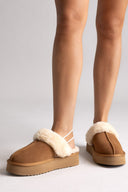 KELARA Fur Lined Winter Slippers - Camel Suede - thefashionproject.gr - KELARA