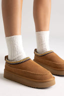 KELARA Fur Lined Winter Slippers - Camel Suede - thefashionproject.gr - KELARA