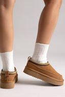 KELARA Fur Lined Winter Slippers - Camel Suede - thefashionproject.gr - KELARA