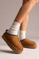 KELARA Fur Lined Winter Slippers - Camel Suede - thefashionproject.gr - KELARA