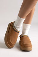 KELARA Fur Lined Winter Slippers - Camel Suede - thefashionproject.gr - KELARA
