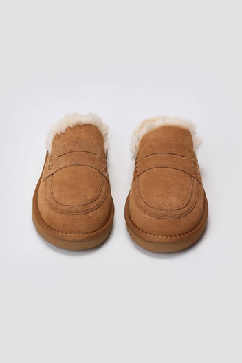 KELARA Fur Lined Winter Slippers - Camel Suede - thefashionproject.gr - KELARA