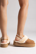 KELARA Fur Lined Winter Slippers - Camel Suede - thefashionproject.gr - KELARA