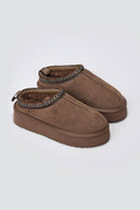 KELARA Fur Lined Winter Slippers - Taupe Suede - thefashionproject.gr - KELARA