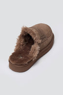 KELARA Fur Lined Winter Slippers - Taupe Suede - thefashionproject.gr - KELARA