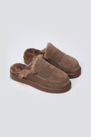 KELARA Fur Lined Winter Slippers - Taupe Suede - thefashionproject.gr - KELARA