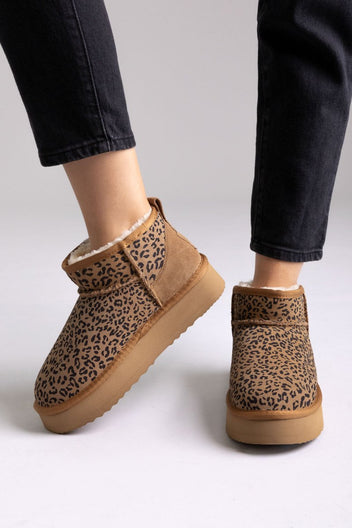 KELARA Leopard Print Ankle Boots - Leopard suede - thefashionproject.gr - KELARA