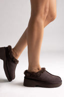 KELARA Winter Slippers Warm Lining - Brown Suede - thefashionproject.gr - KELARA