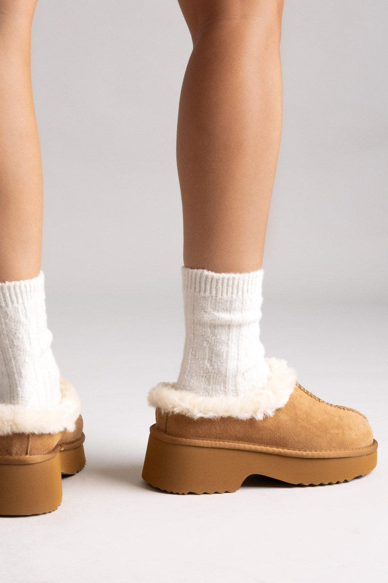 KELARA Winter Slippers Warm Lining - Camel Suede - thefashionproject.gr - KELARA
