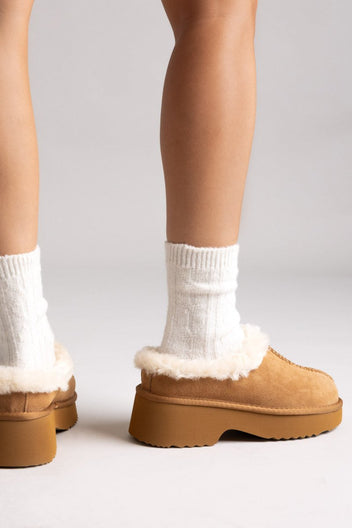KELARA Winter Slippers Warm Lining - Camel Suede - thefashionproject.gr - KELARA