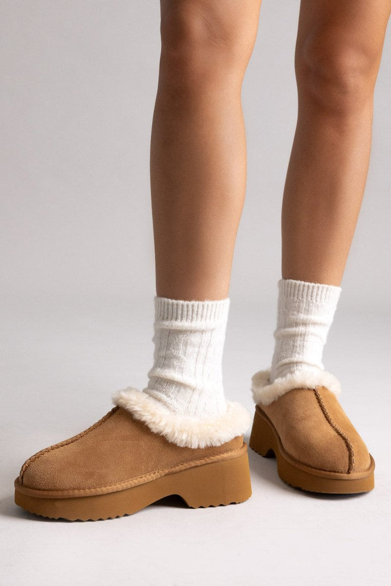 KELARA Winter Slippers Warm Lining - Camel Suede - thefashionproject.gr - KELARA