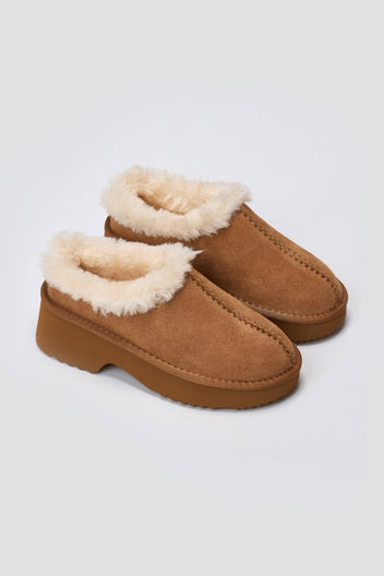 KELARA Winter Slippers Warm Lining - Camel Suede - thefashionproject.gr - KELARA
