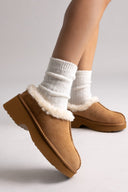 KELARA Winter Slippers Warm Lining - Camel Suede - thefashionproject.gr - KELARA
