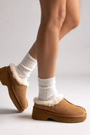 KELARA Winter Slippers Warm Lining - Camel Suede - thefashionproject.gr - KELARA
