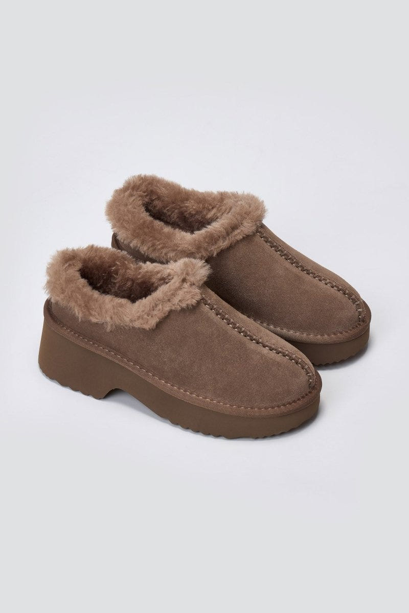 KELARA Winter Slippers Warm Lining - Taupe Suede - thefashionproject.gr - KELARA