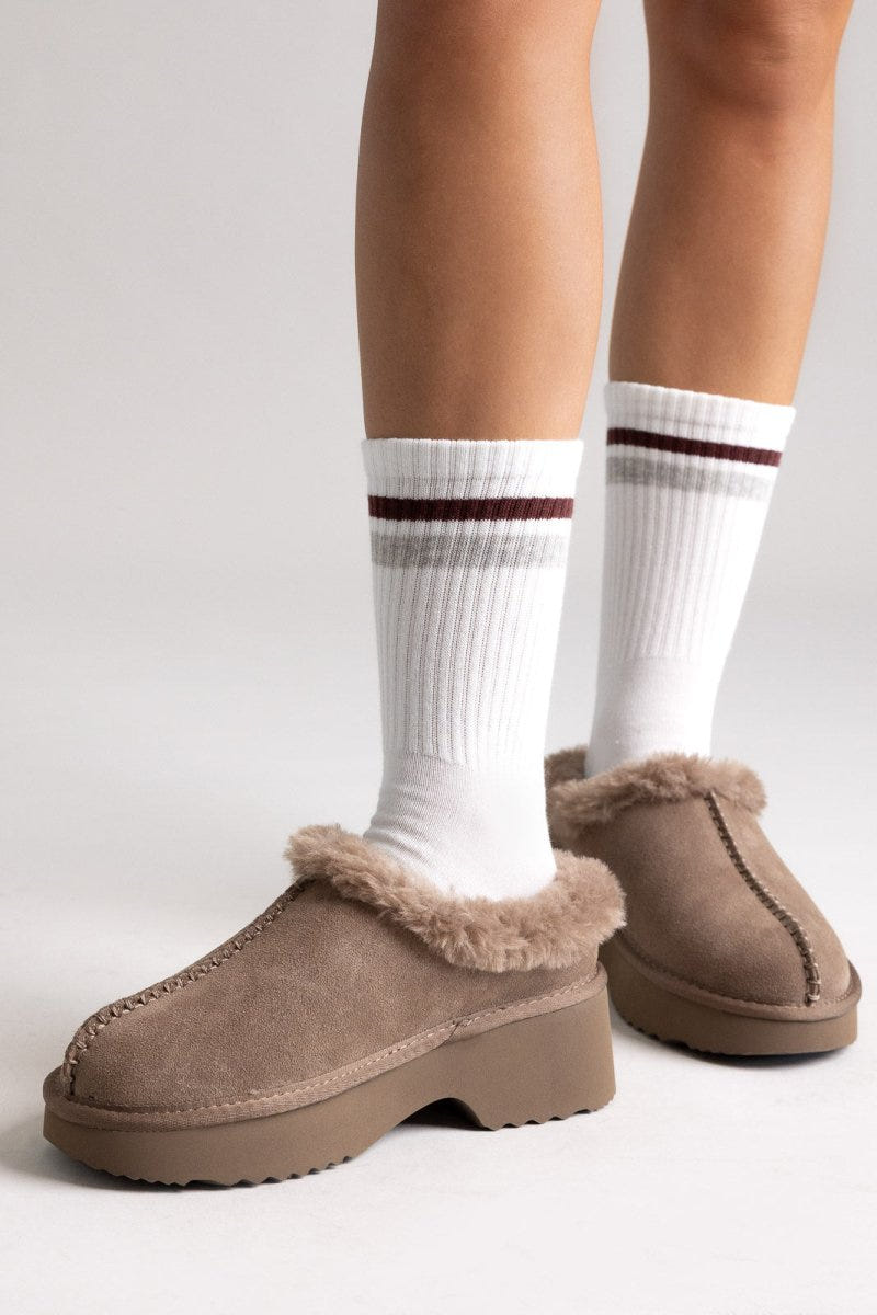 KELARA Winter Slippers Warm Lining - Taupe Suede - thefashionproject.gr - KELARA