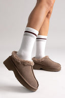 KELARA Winter Slippers Warm Lining - Taupe Suede - thefashionproject.gr - KELARA