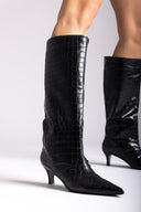 Kitten Heel Boots TFP - Black Croc - thefashionproject.gr - TFP