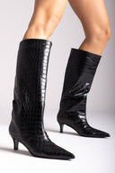 Kitten Heel Boots TFP - Black Croc - thefashionproject.gr - TFP