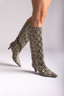 Kitten Heel Boots TFP - Ivory Black Snake Print - thefashionproject.gr - TFP