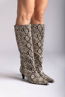 Kitten Heel Boots TFP - Ivory Black Snake Print - thefashionproject.gr - TFP