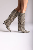 Kitten Heel Boots TFP - Ivory Black Snake Print - thefashionproject.gr - TFP