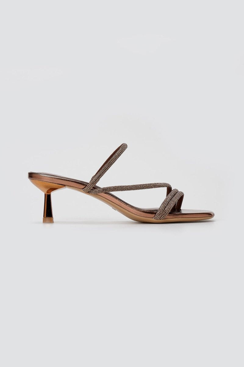BOTEGGA 22 - Kitten Heel Mules Rhinestone Straps - Bronze Metallic