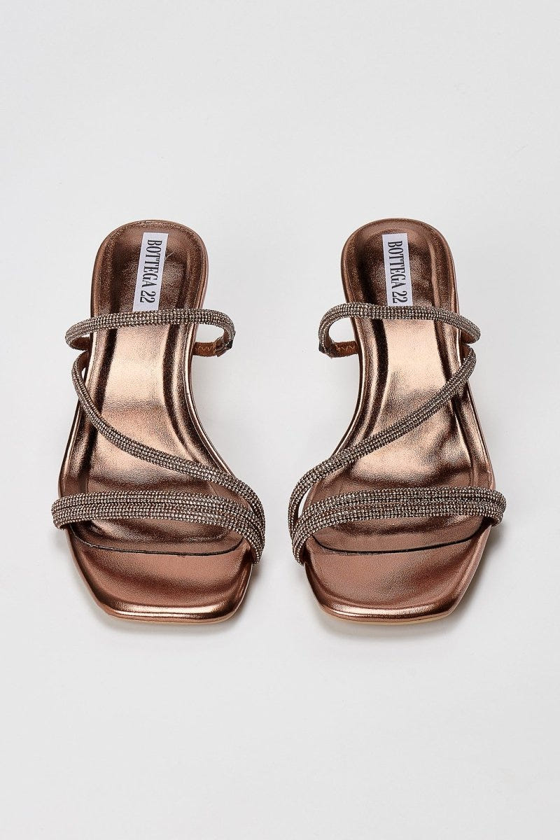 BOTEGGA 22 - Kitten Heel Mules Rhinestone Straps - Bronze Metallic