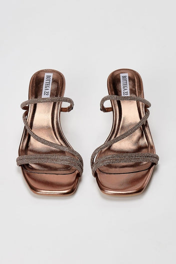 BOTEGGA 22 - Kitten Heel Mules Rhinestone Straps - Bronze Metallic