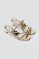 BOTEGGA 22 - Kitten Heel Mules Rhinestone Straps - Gold Metallic