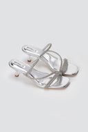 BOTEGGA 22 - Kitten Heel Mules Rhinestone Straps - Silver Metallic