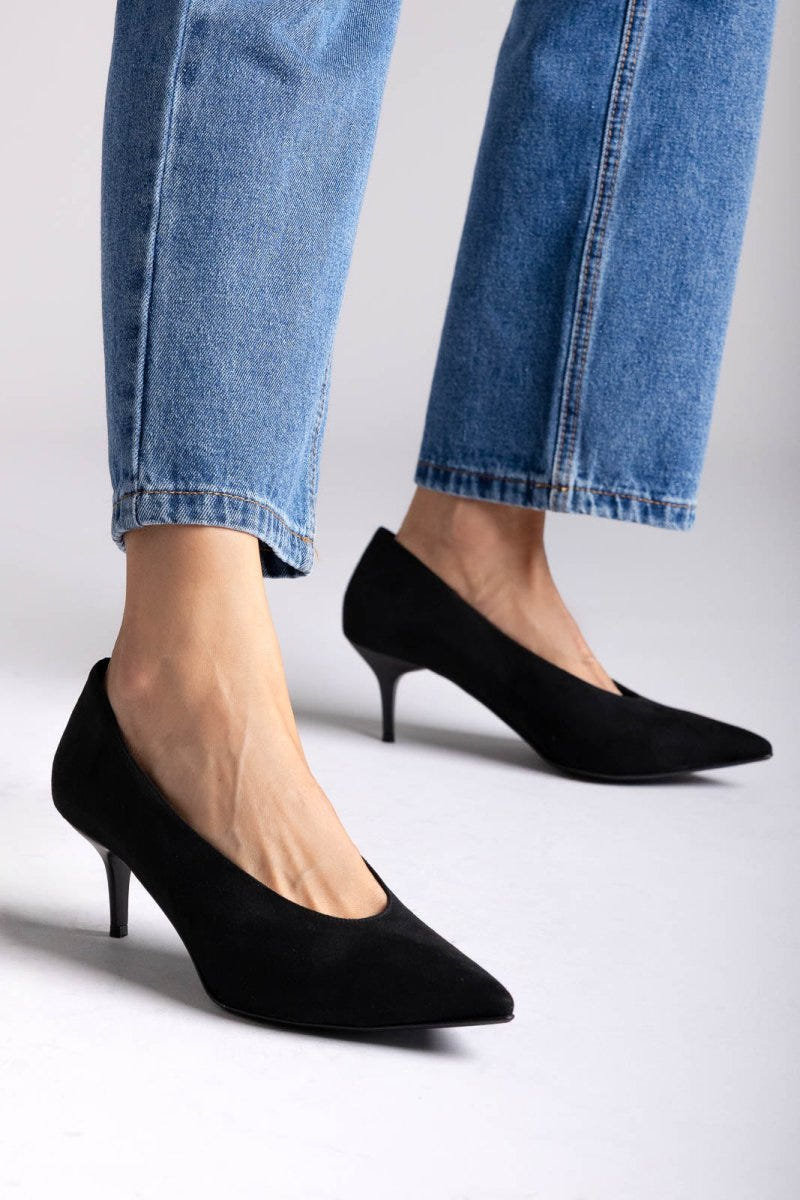Kitten Heel Pumps TFP - Black Suede - thefashionproject.gr - TFP