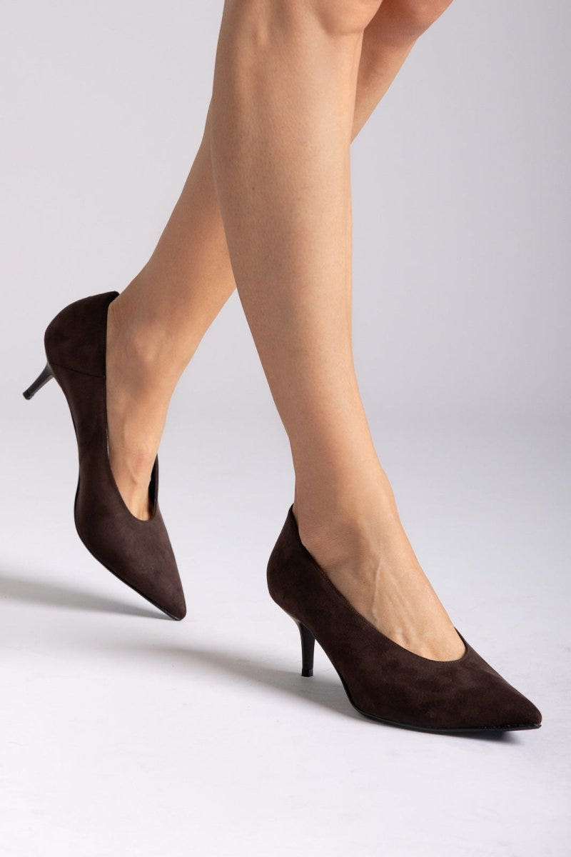 Kitten Heel Pumps TFP - Brown Suede - thefashionproject.gr - TFP