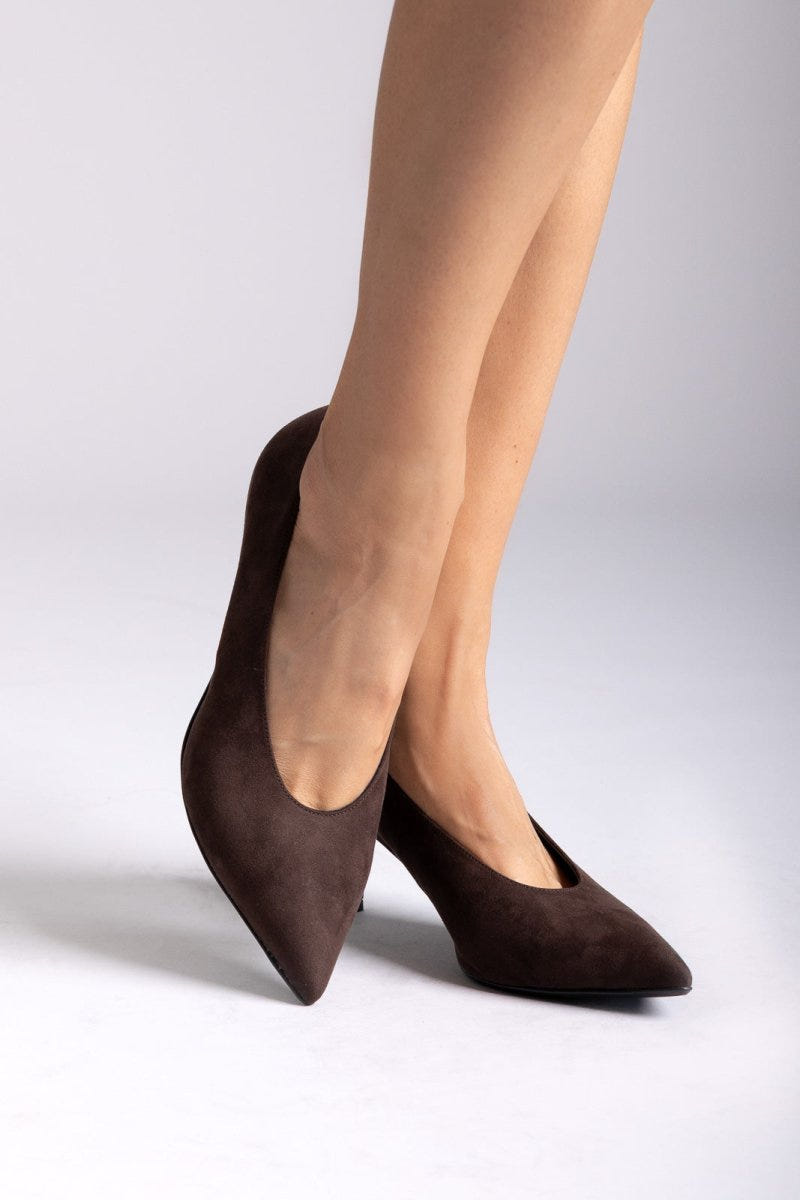 Kitten Heel Pumps TFP - Brown Suede - thefashionproject.gr - TFP