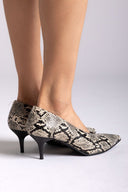 Kitten Heel Pumps TFP - Ivory Black Snake Print - thefashionproject.gr - TFP