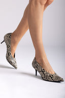 Kitten Heel Pumps TFP - Ivory Black Snake Print - thefashionproject.gr - TFP