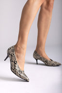 Kitten Heel Pumps TFP - Ivory Black Snake Print - thefashionproject.gr - TFP