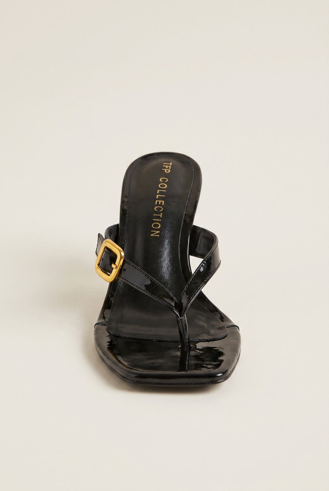 TFP - Kitten Heel Thong Mules - Black Patent