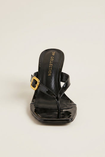 TFP - Kitten Heel Thong Mules - Black Patent