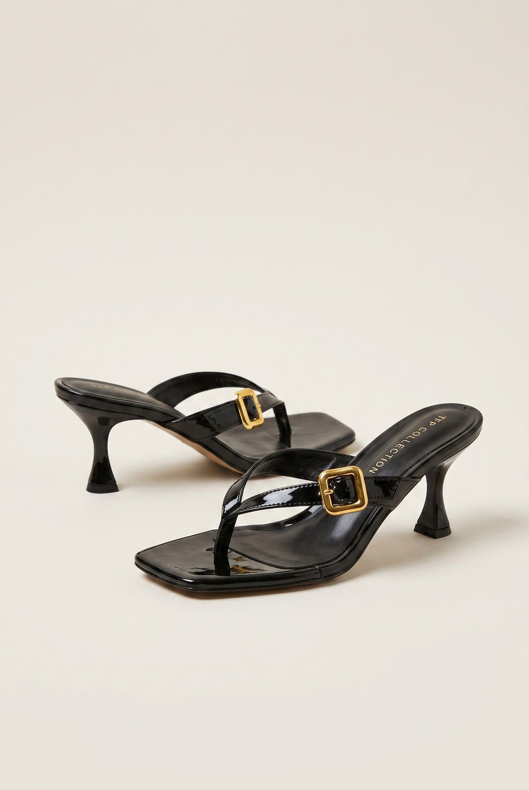 TFP - Kitten Heel Thong Mules - Black Patent