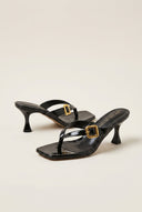 TFP - Kitten Heel Thong Mules - Black Patent