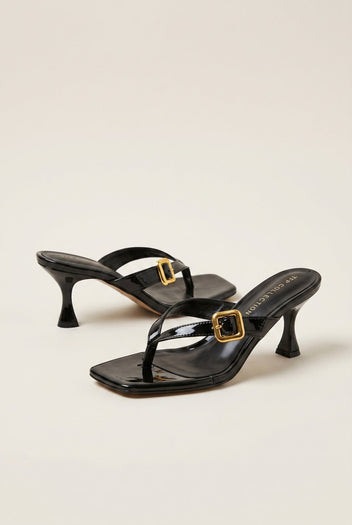 TFP - Kitten Heel Thong Mules - Black Patent
