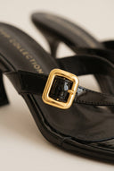 TFP - Kitten Heel Thong Mules - Black Patent