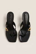 TFP - Kitten Heel Thong Mules - Black Patent