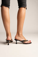 TFP - Kitten Heel Thong Mules - Black Patent