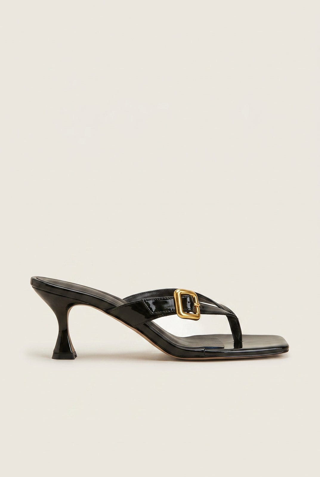 TFP - Kitten Heel Thong Mules - Black Patent