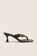 TFP - Kitten Heel Thong Mules - Black Patent