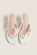 TFP - Kitten Heel Thong Mules - White Patent